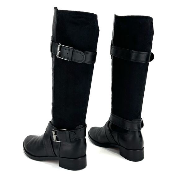 Cole Haan Whitley Black Riding Tall Boot Sz 6.5 Leather & Stretchy Suede Pull-On - Picture 15 of 16